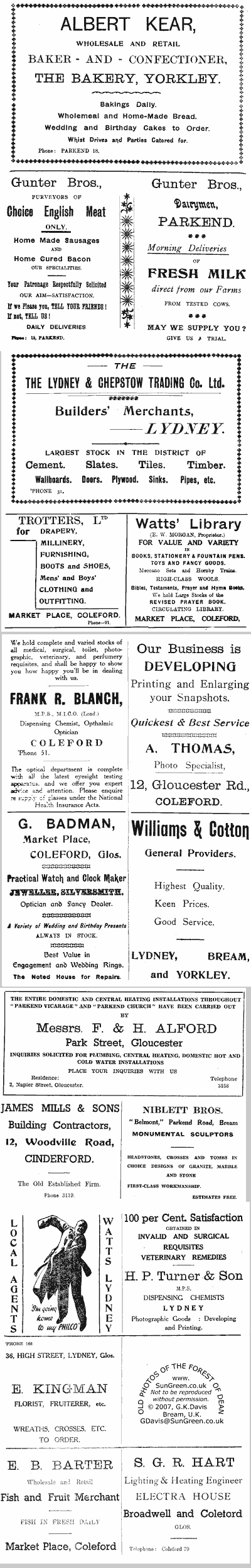 Parkend St Pauls Parish Magazine  ads 1942.