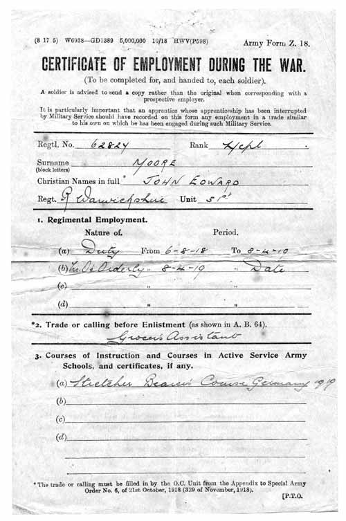 War Service Certificate