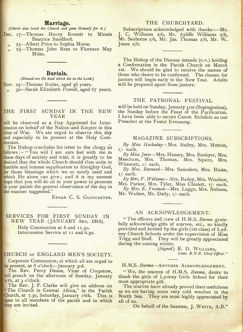 Lydney Parish Magazine January 1915 page 3