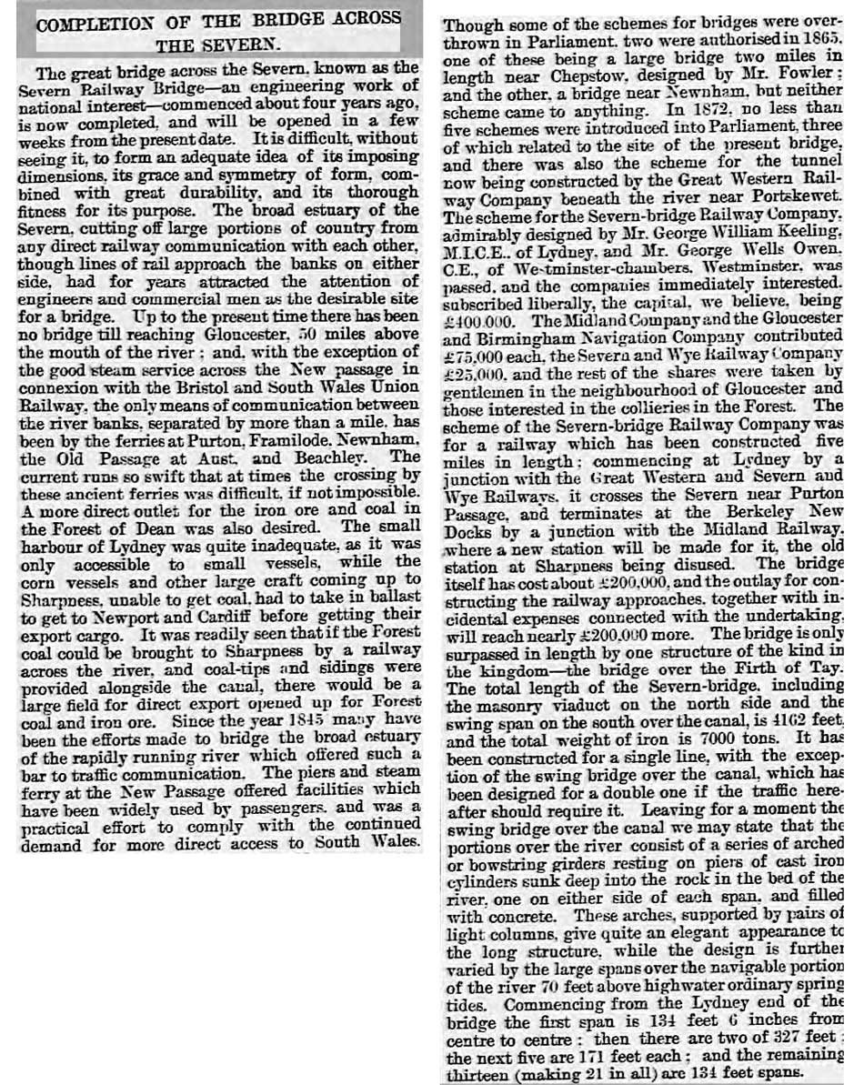 Article describing the opening of the Severn Rail Bridge