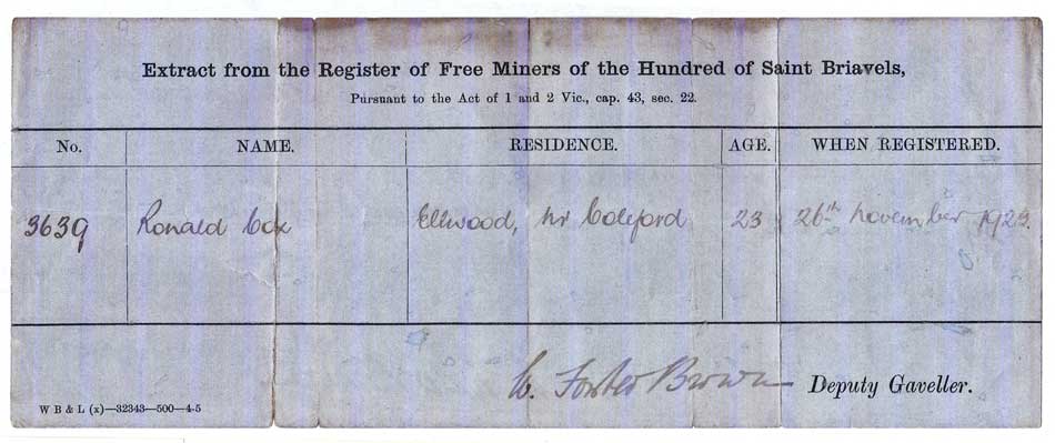 The freeminer certificate of Ronald Cox.