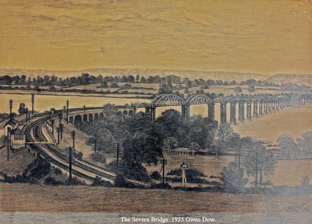 A drawing of The Severn Rail Bridge in 1935, by Gwendoline Dow.