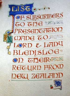 A photo of The title page of the subscribers book produced by Gwendoline.