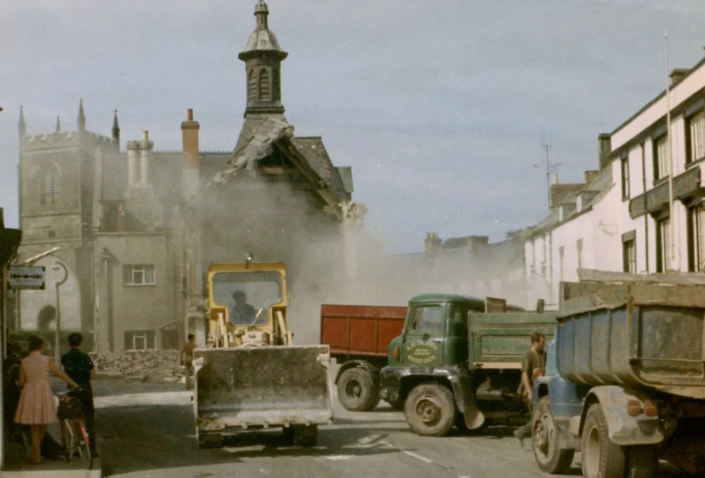 A photo of Coleford Town Hall demolishion
